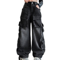 VOYOAO ofertas de Black 2024 Friday Deals Girls Baggy Jeans Y2k Streetwear Denim Cargo Pants Distressed Elastic High Waist Wide Leg Clothes Multi Pocket 5-16T Baggy Jeans