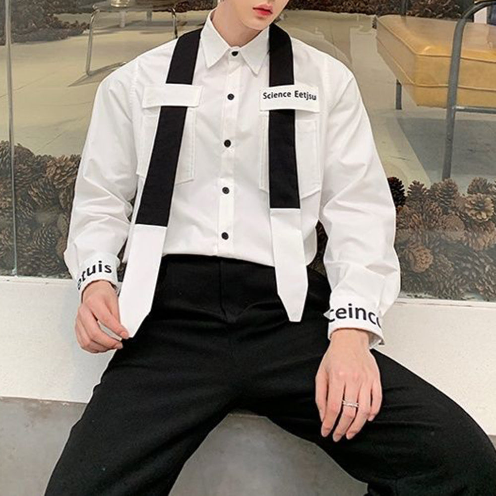 Y2K Letter Print Color-Block Long Sleeve Casual Shirt