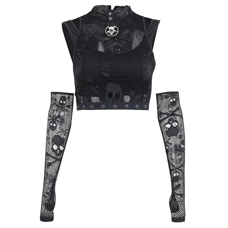 Gothic Two-Piece Lace See-Through Skull Vest