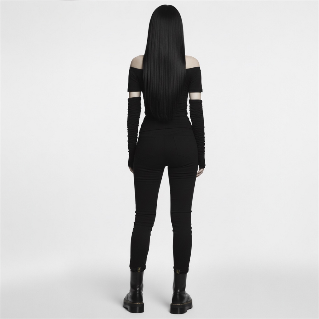 Y2K Punk Gothic Printed Slash Neck Black Tee