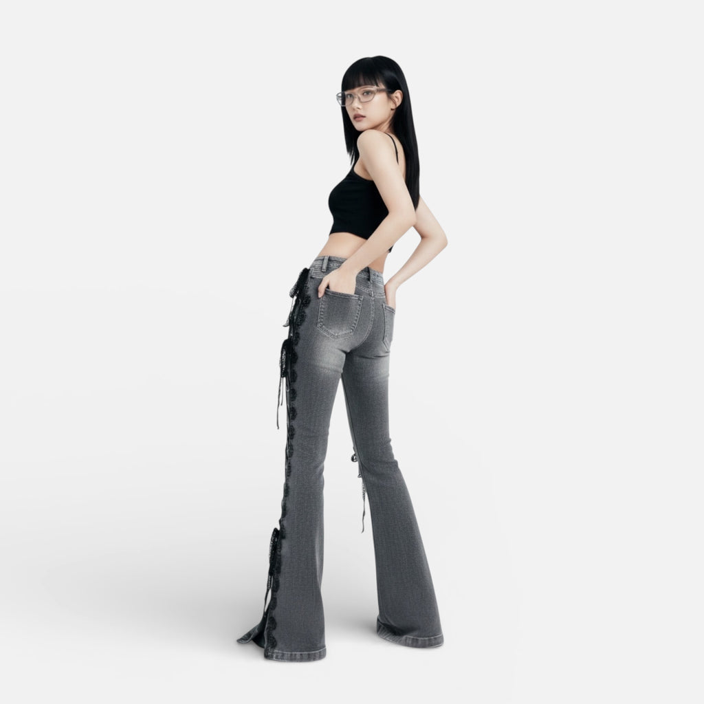 Y2K Lace Low-Rise Flare Jeans