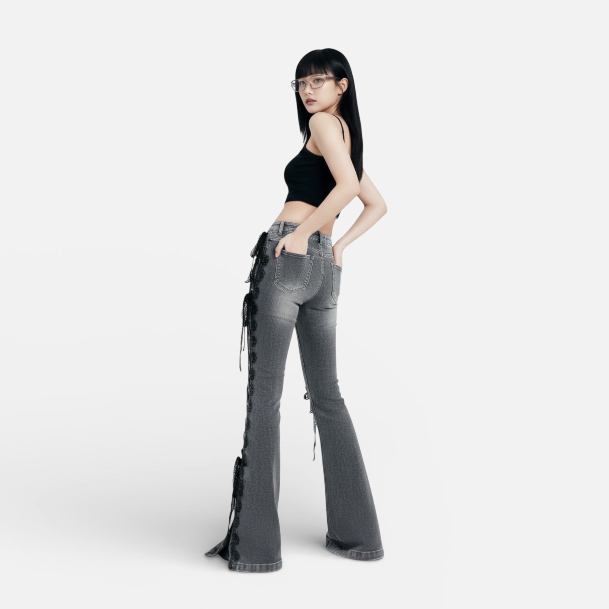 Y2K Lace Low-Rise Flare Jeans