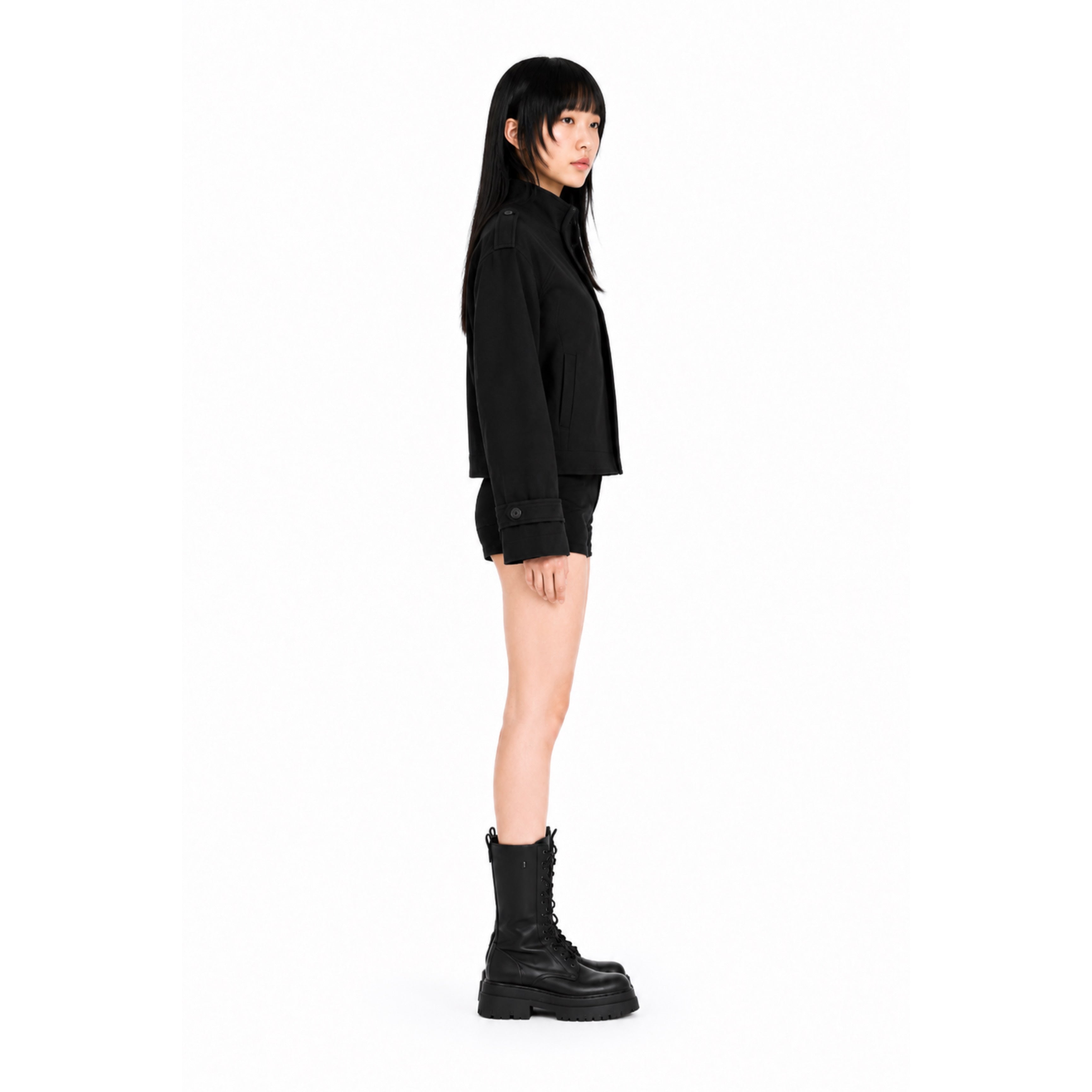 Women’s Stand Collar Wool Blend Jacket – Loose Fit Coat