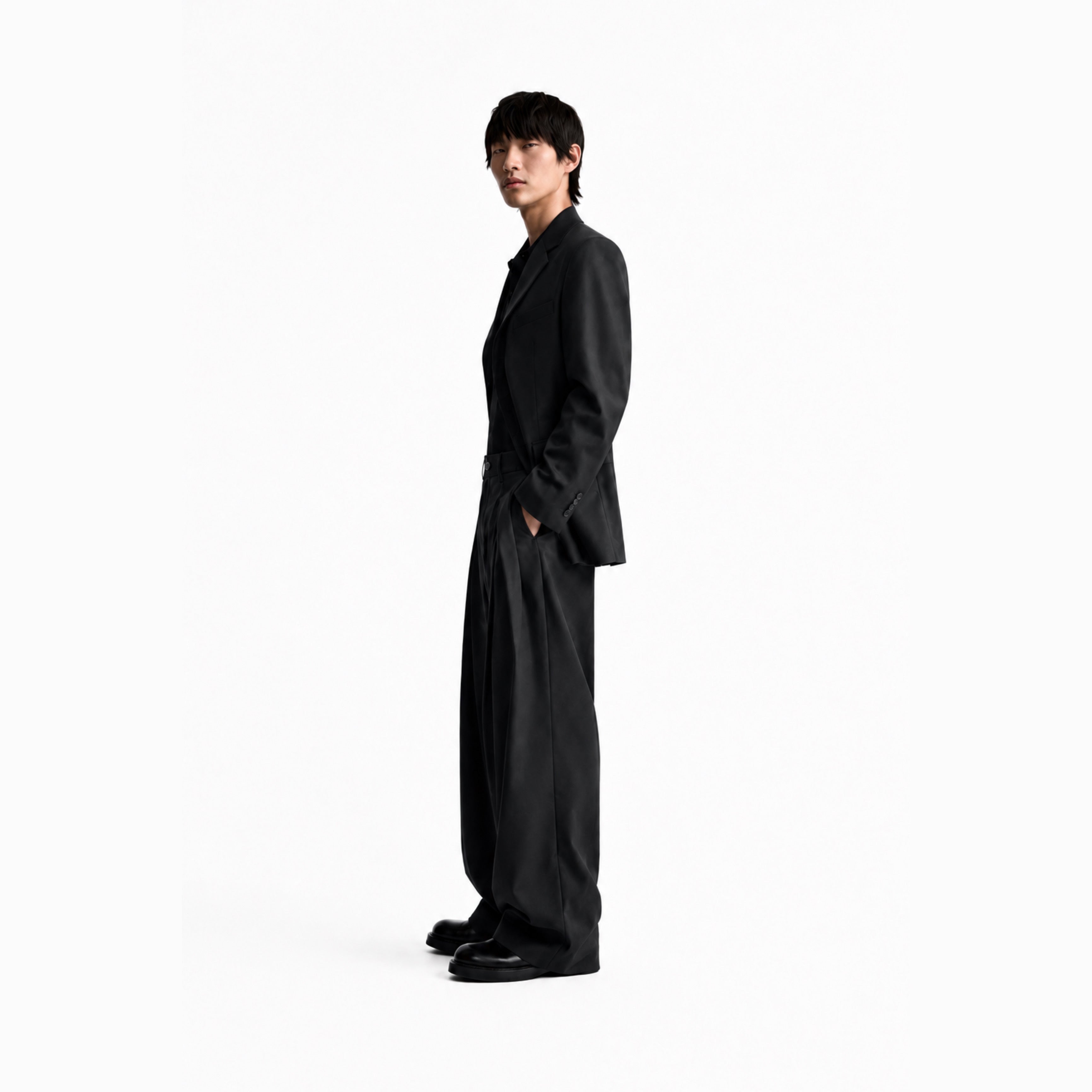 Clean Fit Wide Leg Pants – Black Pleated Low Waist Streetwear