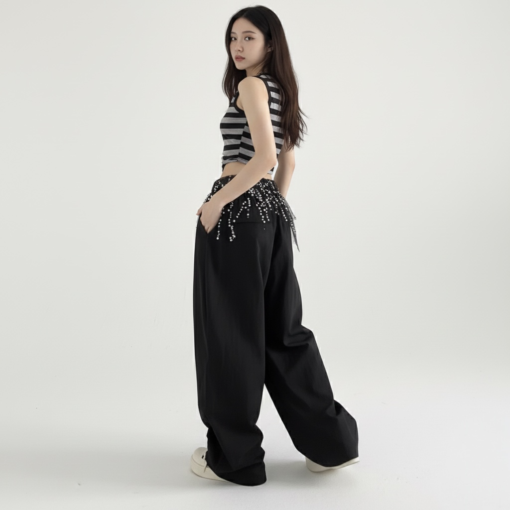 Y2K Black Sequin Cargos