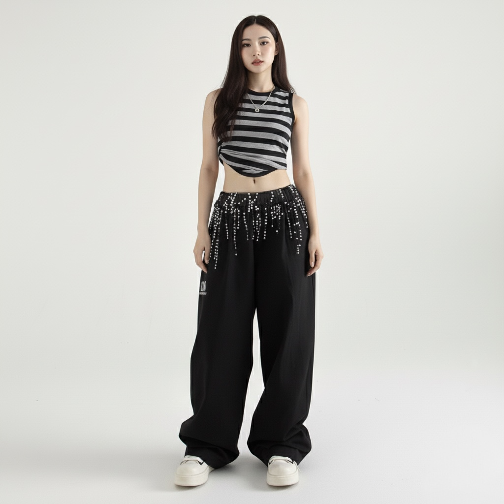 Y2K Black Sequin Cargos