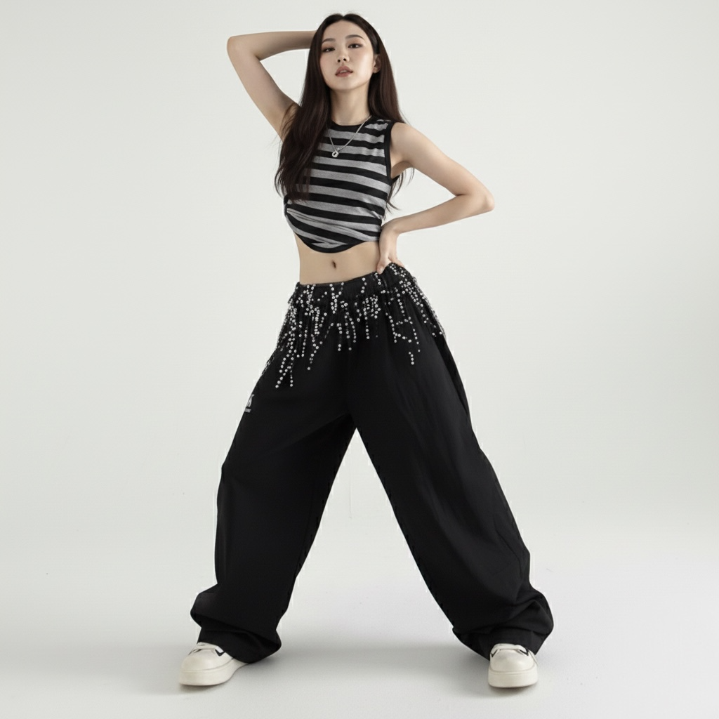 Y2K Black Sequin Cargos