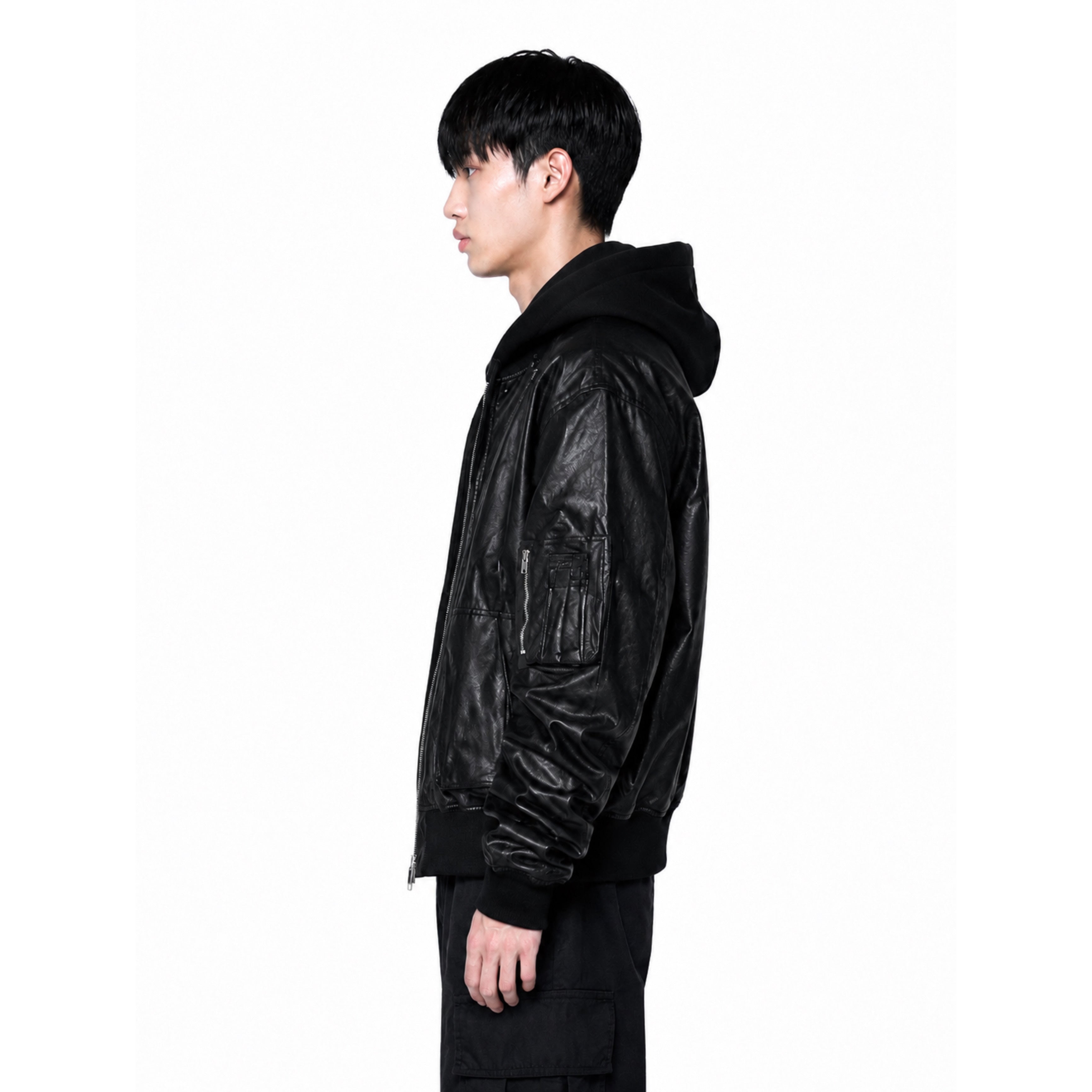 Oversized Black PU Leather Hoodie Jacket – Luxury Streetwear