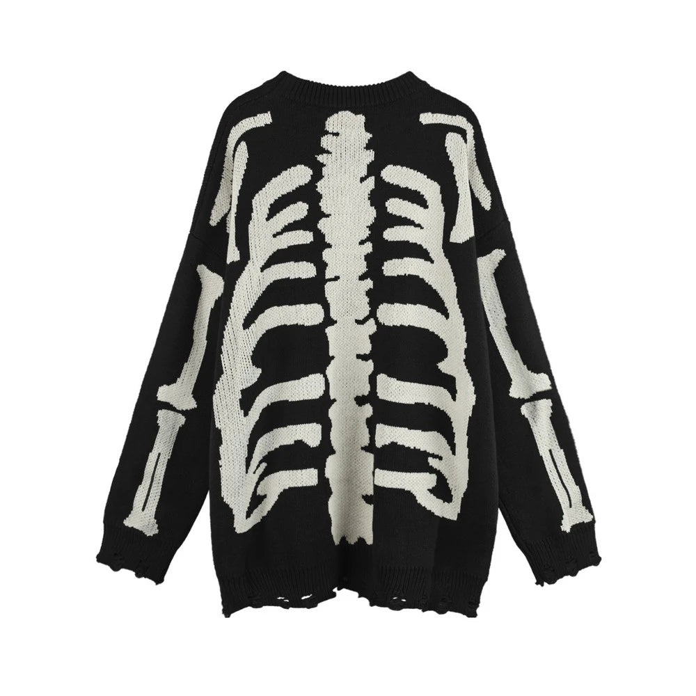 Gothic Black Plaid Knitted Skull Aesthetics Sweater