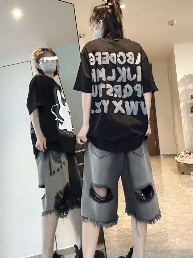 Vintage Y2K High-Waisted Black Denim Knee-Length Shorts