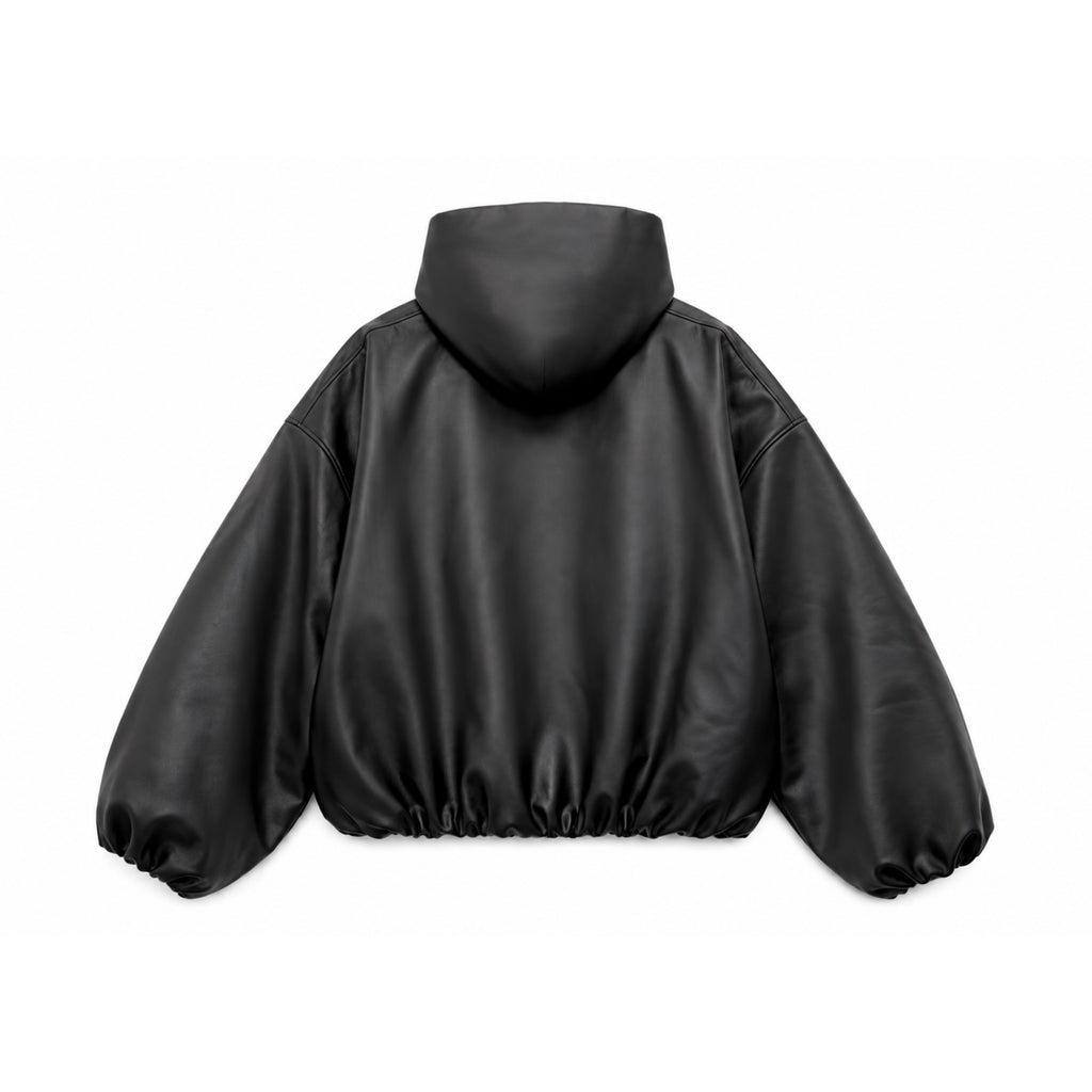 Y2K Black PU Leather Hoodie Jacket – Oversized Luxury Fit