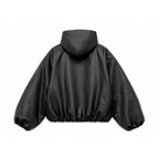 Y2K Black PU Leather Hoodie Jacket – Oversized Luxury Fit