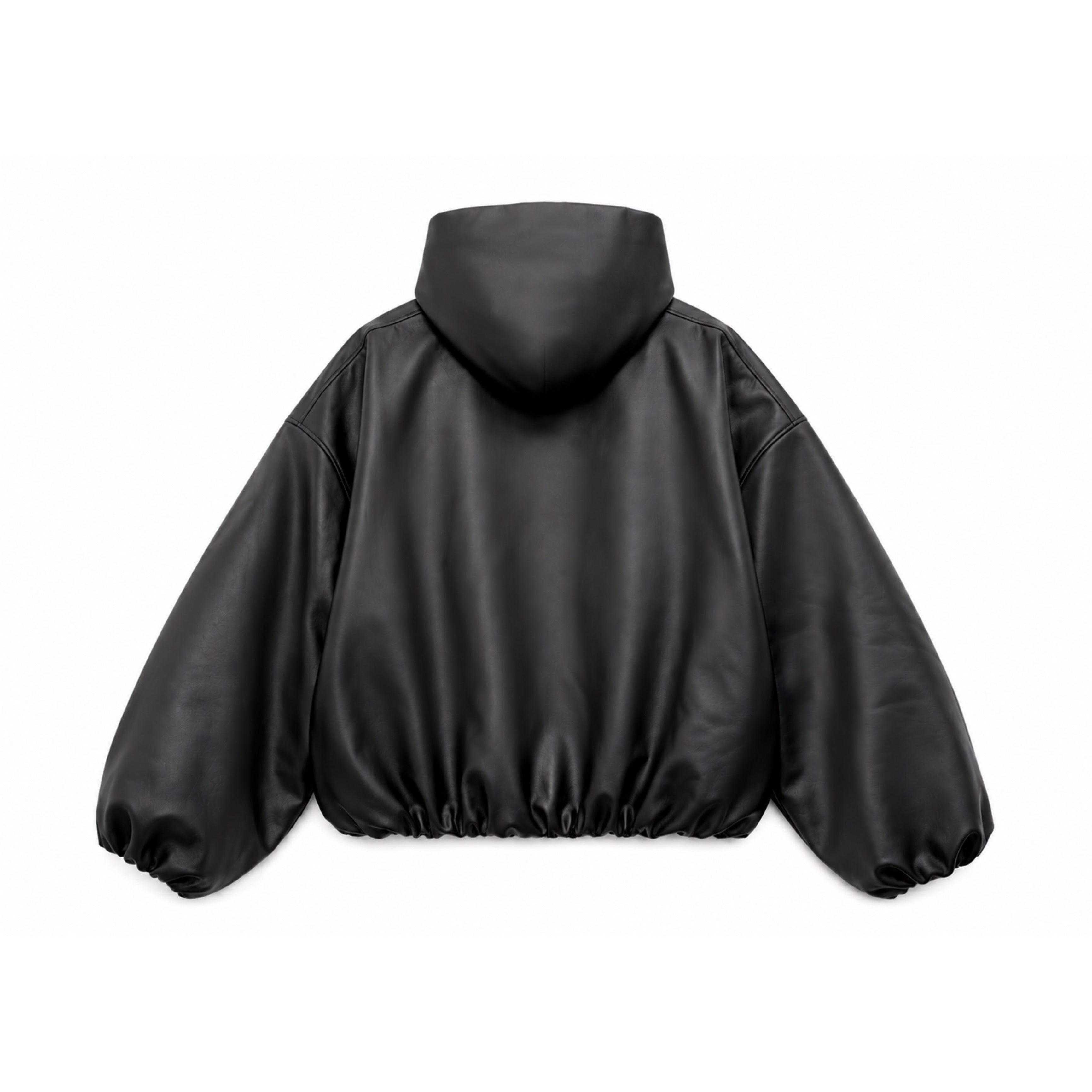 Y2K Black PU Leather Hoodie Jacket – Oversized Luxury Fit