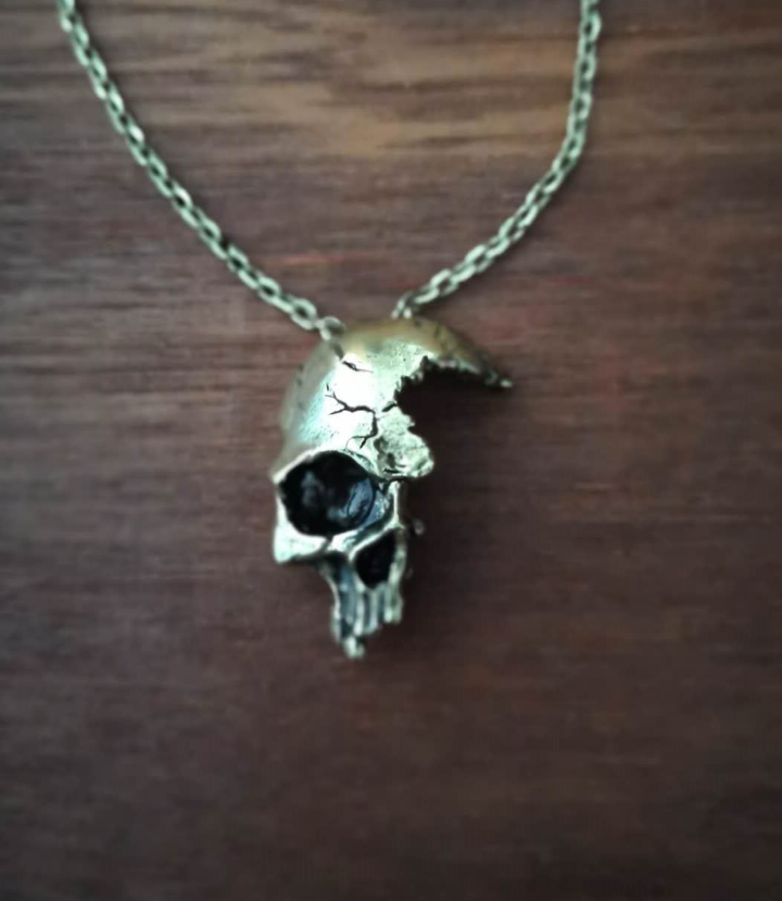 Half Face Skull Necklace in Gothic Vintage Style