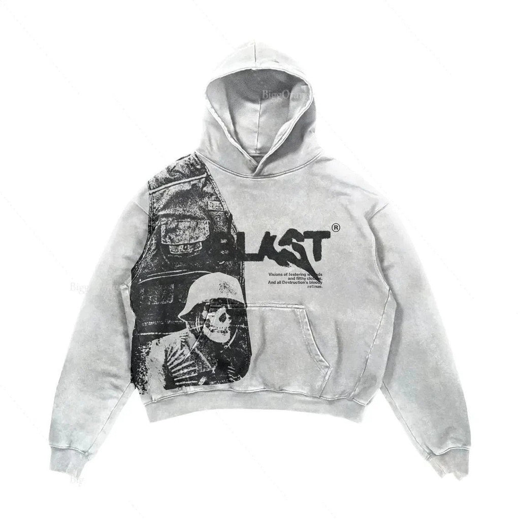 Gothic Patchwork Print Loose Pullover Hoodie Sweatshirt