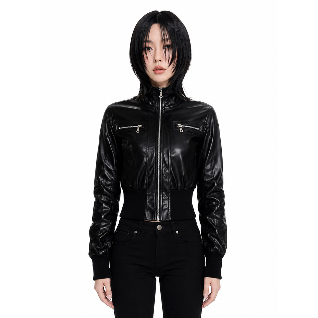 Vintage Gothic PU Leather Jacket – Alt Grunge Streetwear Zip Coat