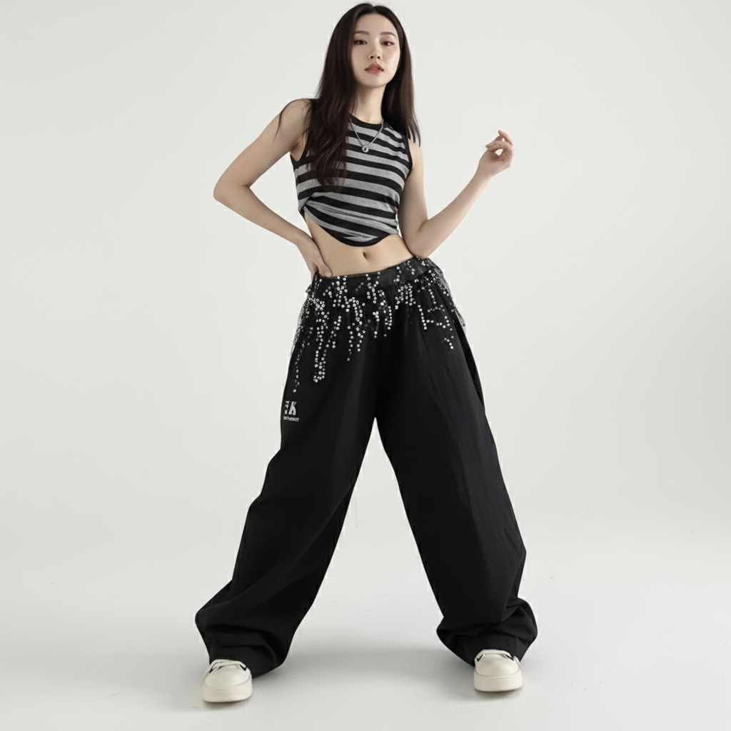 Y2K Black Sequin Cargos