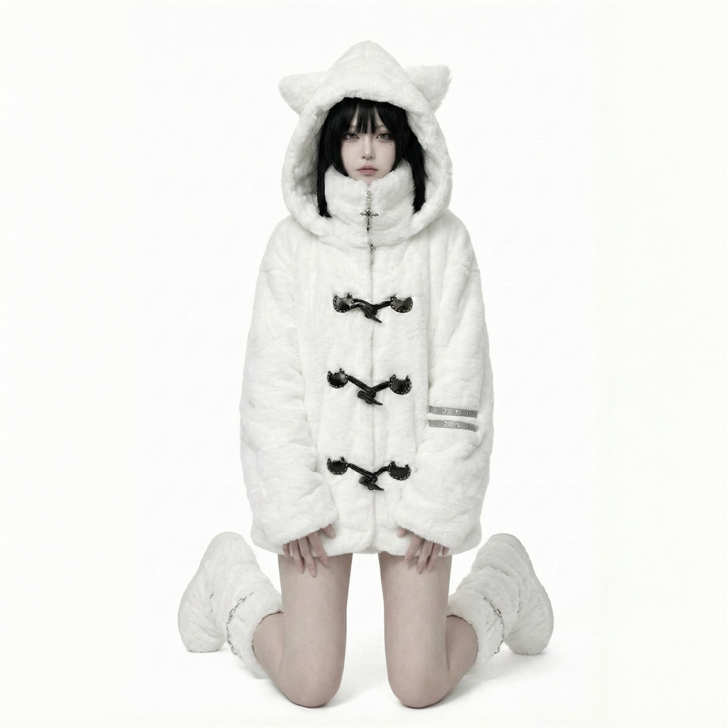 Lautaro Y2K Bear-Ears Faux Fur Hoodie