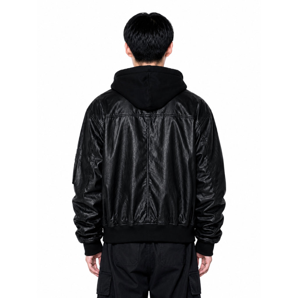 Oversized Black PU Leather Hoodie Jacket – Luxury Streetwear