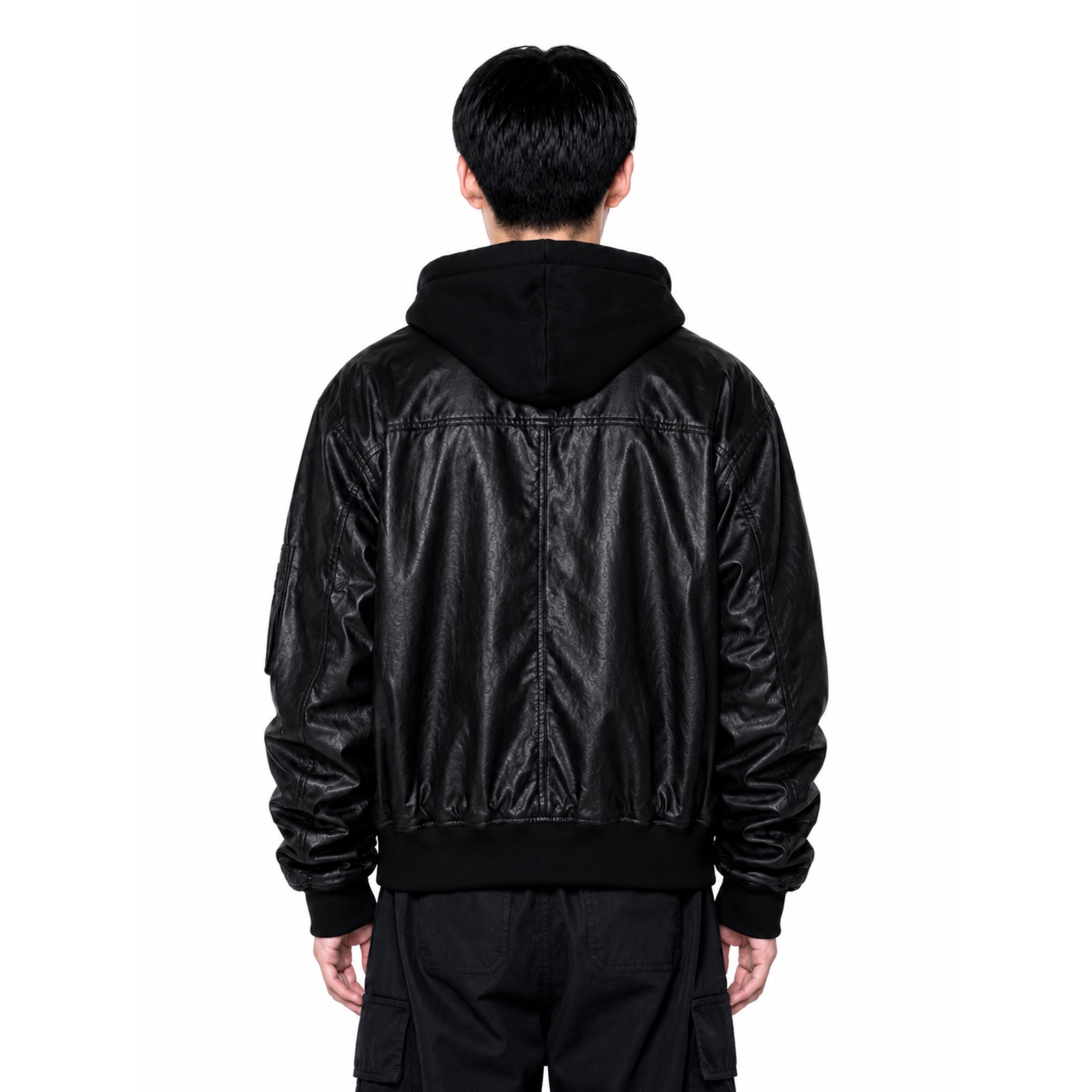 Oversized Black PU Leather Hoodie Jacket – Luxury Streetwear