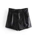 2021 Autumn New Black Y2K High-Waist Faux Leather Shorts