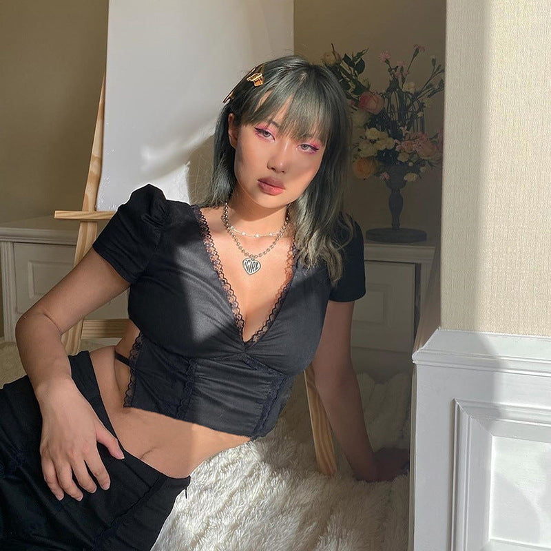 Gothic Sexy Bodycon Lace Crop Top for Women