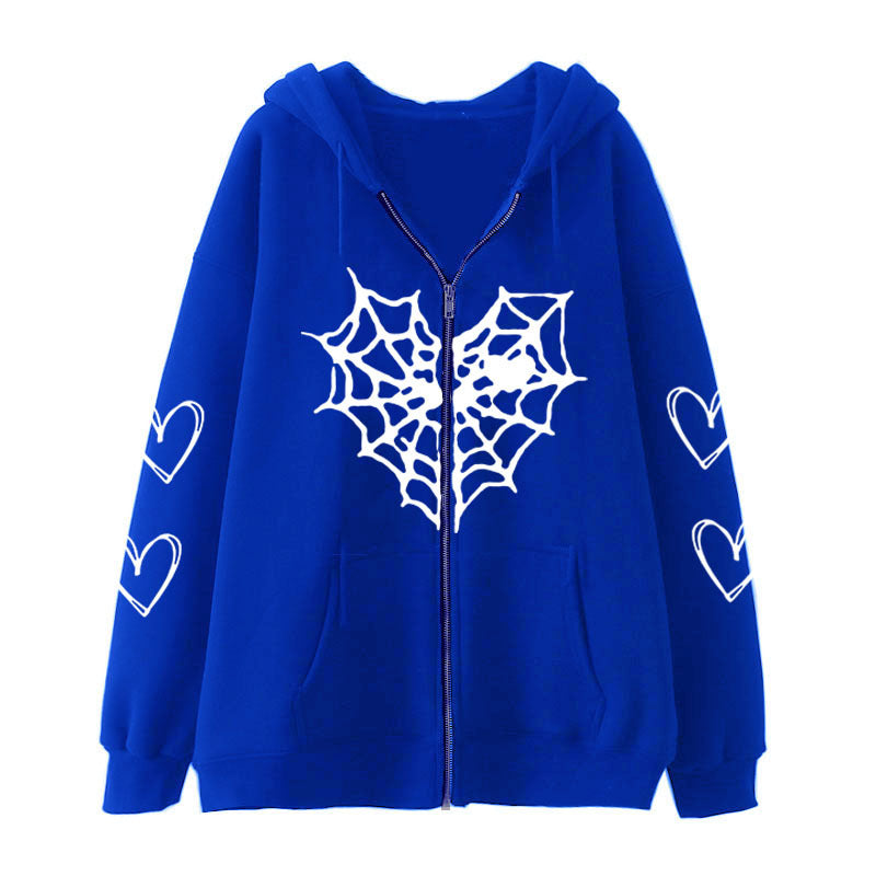 Gothic Heart-shaped Spider Web Women's Zipper Hoodie
