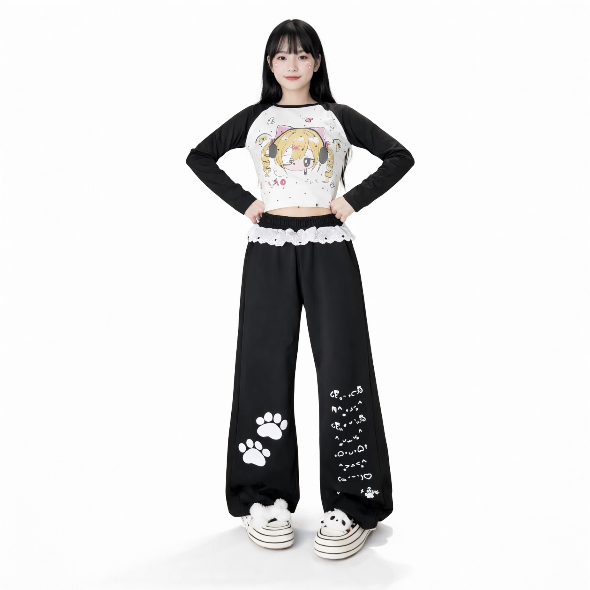 Kawaii Cat Paw Print Pants