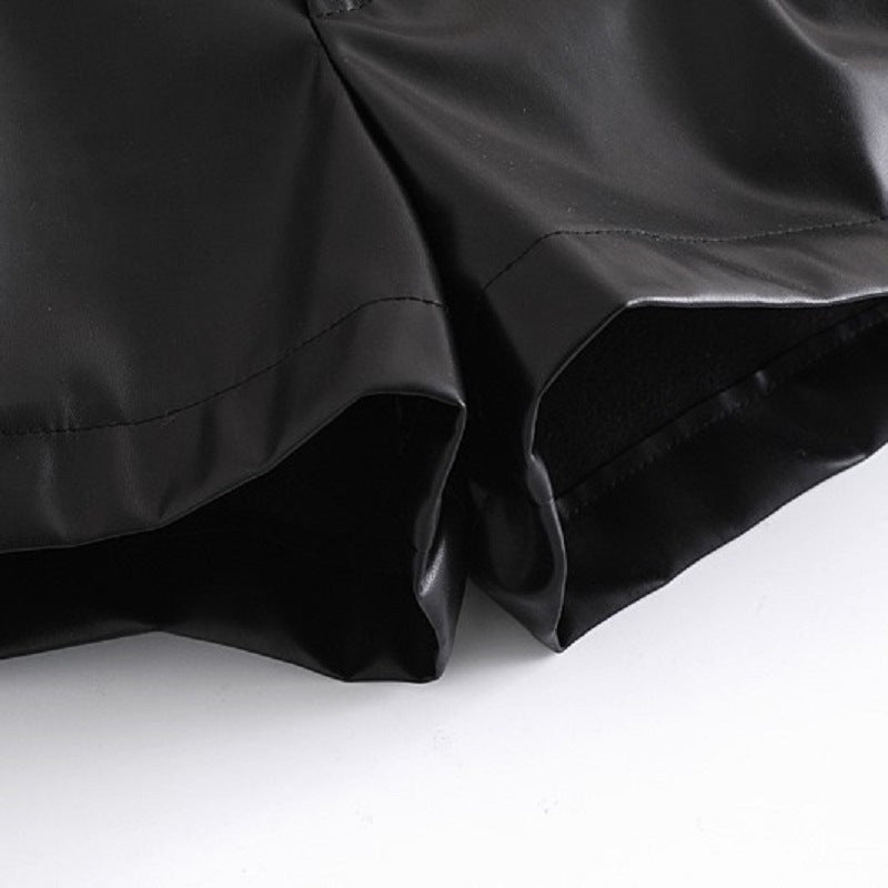 2021 Autumn New Black Y2K High-Waist Faux Leather Shorts