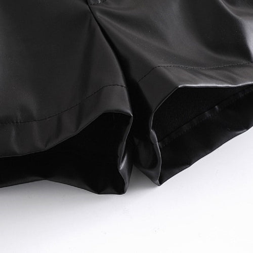 2021 Autumn New Black Y2K High-Waist Faux Leather Shorts
