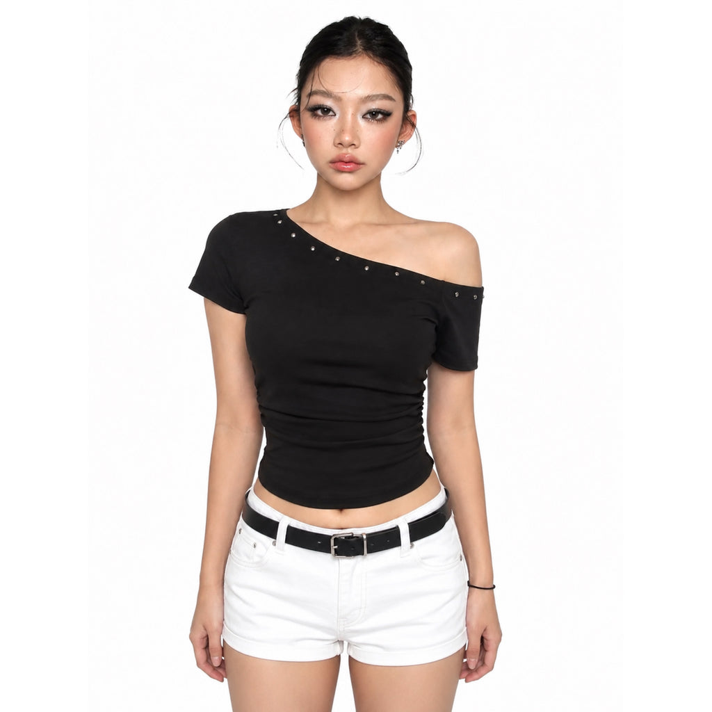 Black Asymmetrical Crop Top – Sculpted Slim Fit