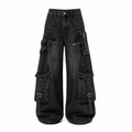 American Style Multi-Pocket Distressed Wide-Leg Denim Jeans for Men