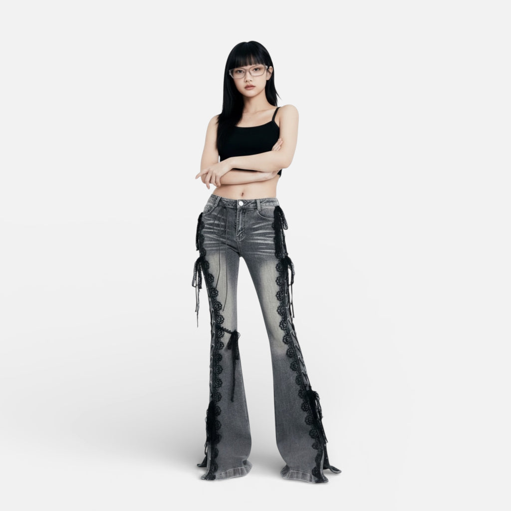 Y2K Lace Low-Rise Flare Jeans