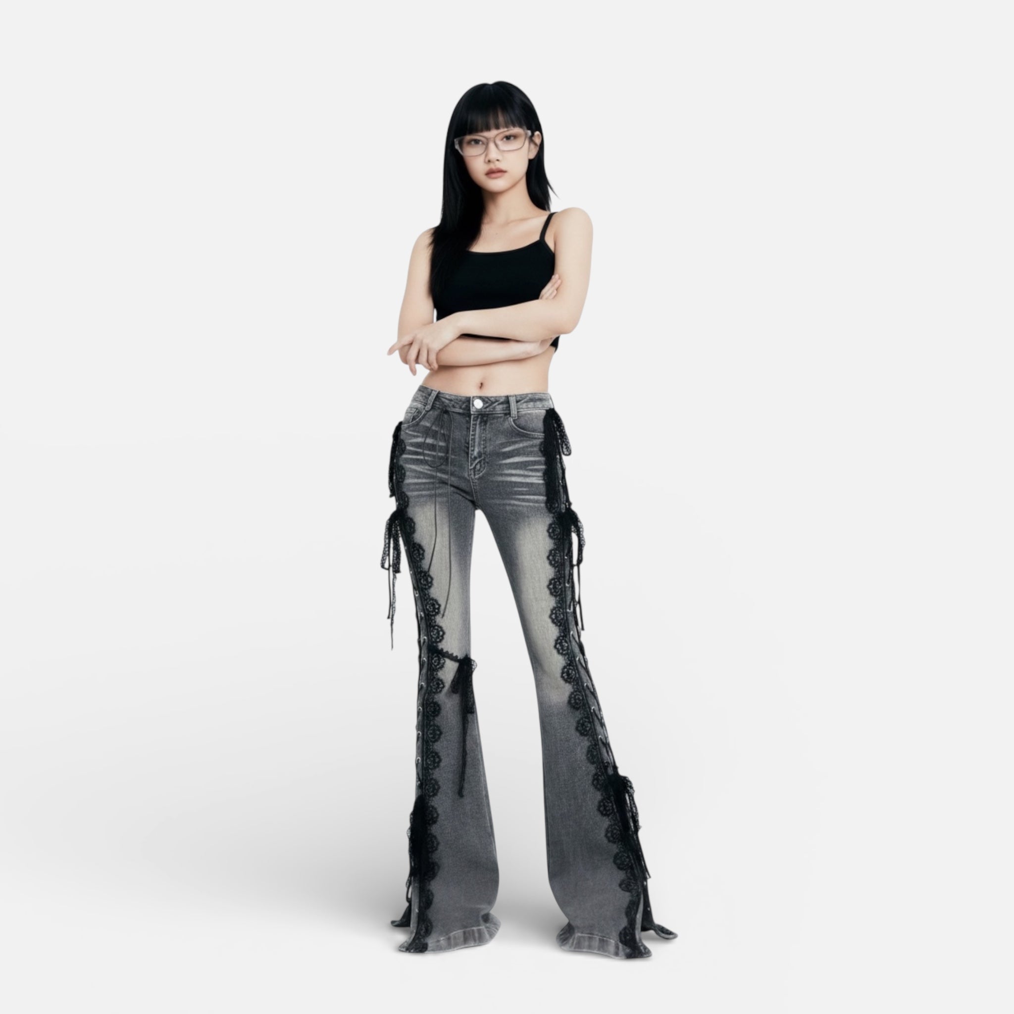 Y2K Lace Low-Rise Flare Jeans