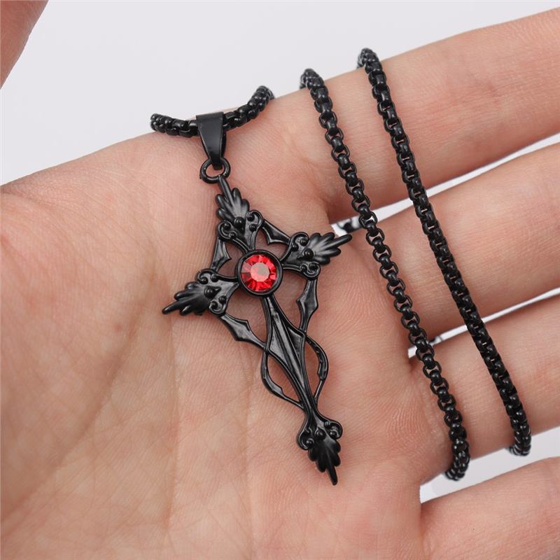 Black Pointed Cross Vampire Necklace - Gothic Jewelry