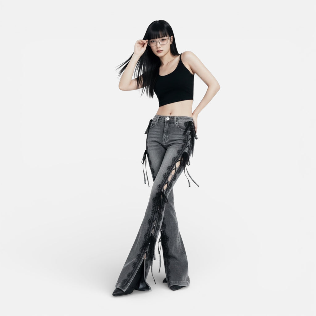 Y2K Lace Low-Rise Flare Jeans