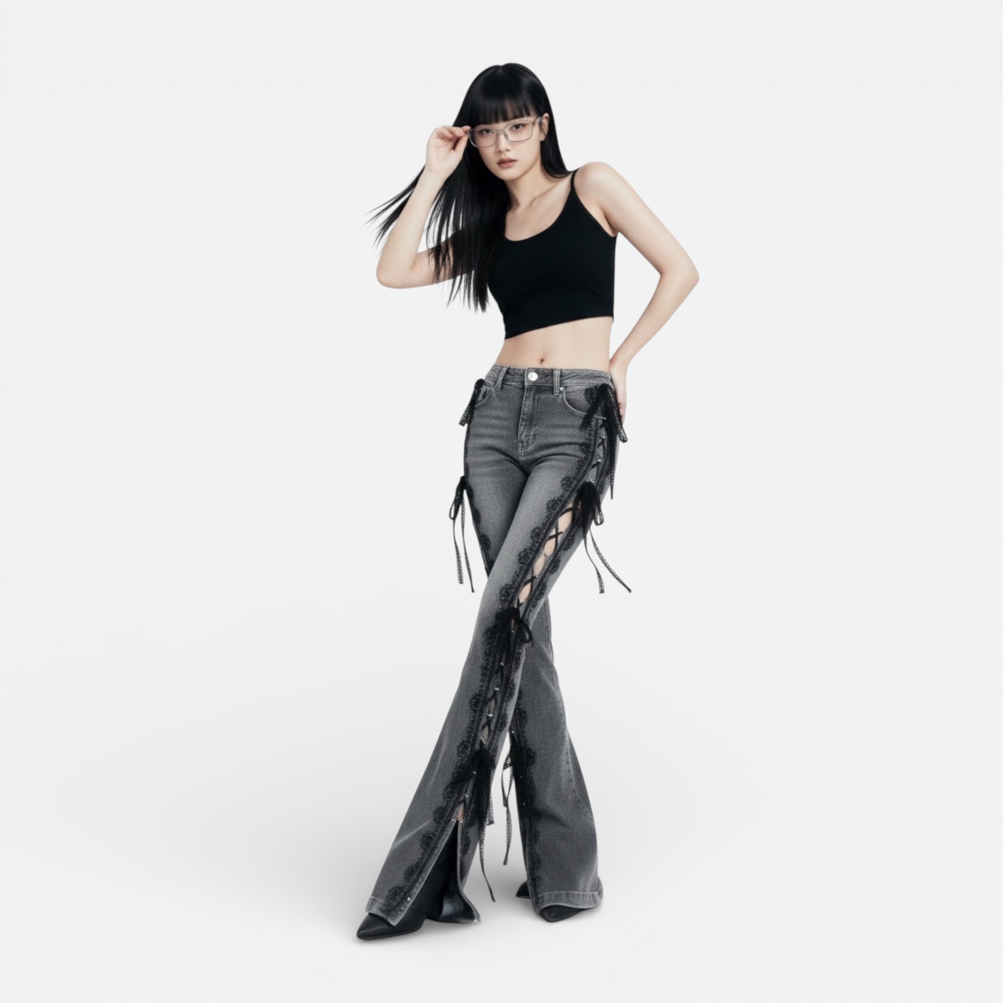 Y2K Lace Low-Rise Flare Jeans