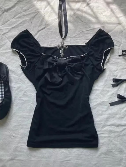 Cute Fashion Bow Waist Trimming Fashion Gothic Vintage Skirt