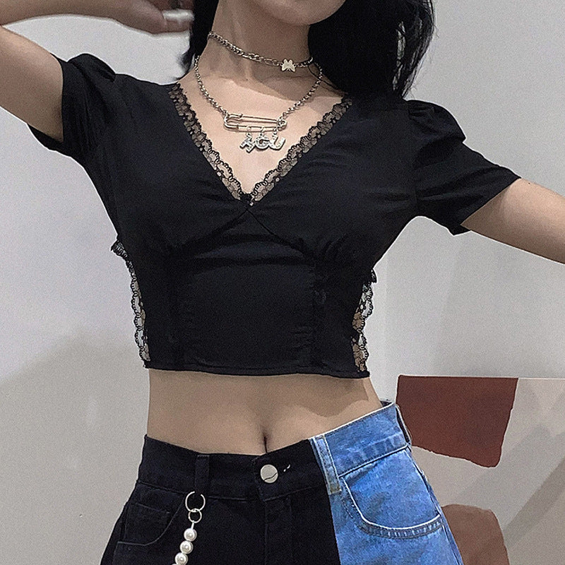 Gothic Sexy Bodycon Lace Crop Top for Women