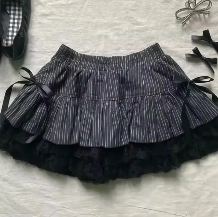 Cute Fashion Bow Waist Trimming Fashion Gothic Vintage Skirt