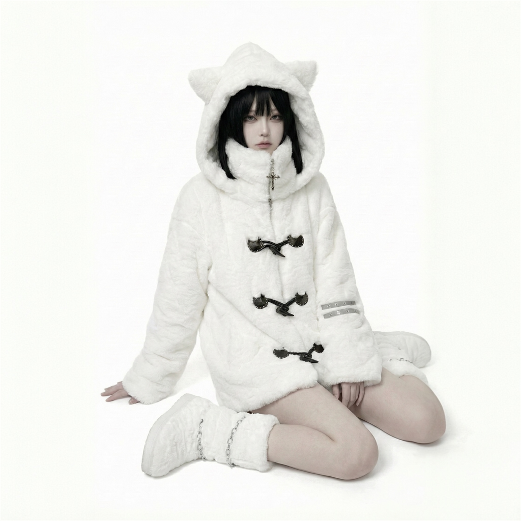 Lautaro Y2K Bear-Ears Faux Fur Hoodie