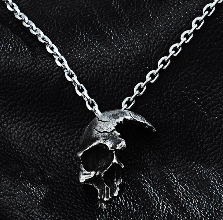 Half Face Skull Necklace in Gothic Vintage Style
