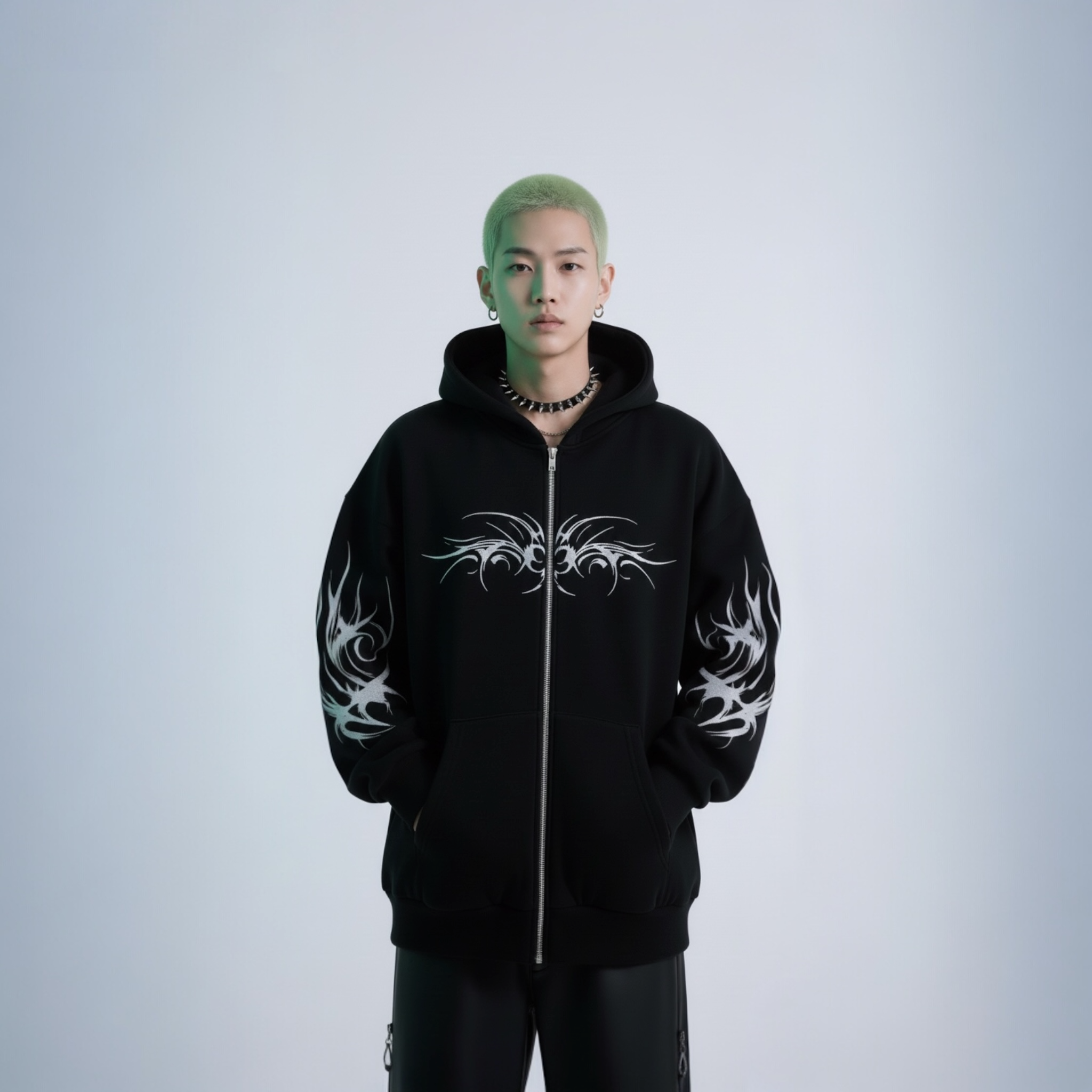 Gothic Punk Oversized Zipper Hoodie