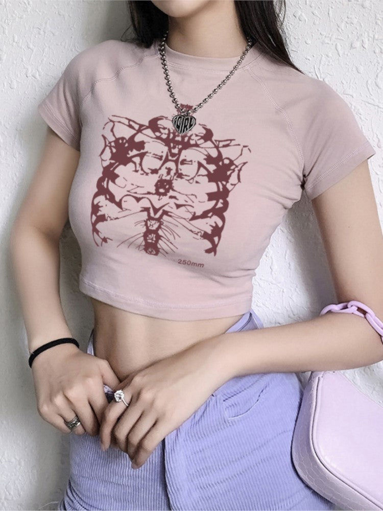 Aesthetic Skull Girl T-Shirt - Y2K Black Vintage Style