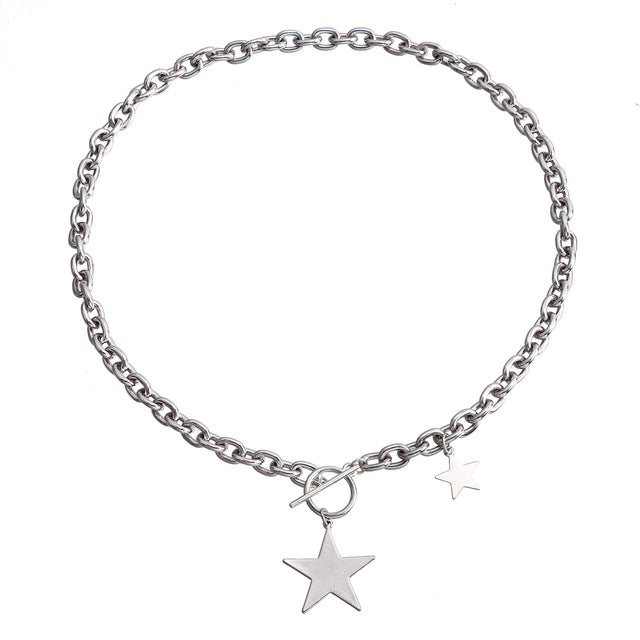 Kpop Fashion Steel Star Pendant Choker Necklace for Women
