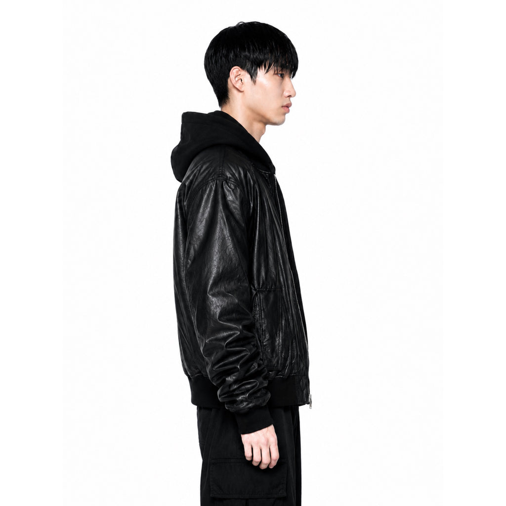 Oversized Black PU Leather Hoodie Jacket – Luxury Streetwear