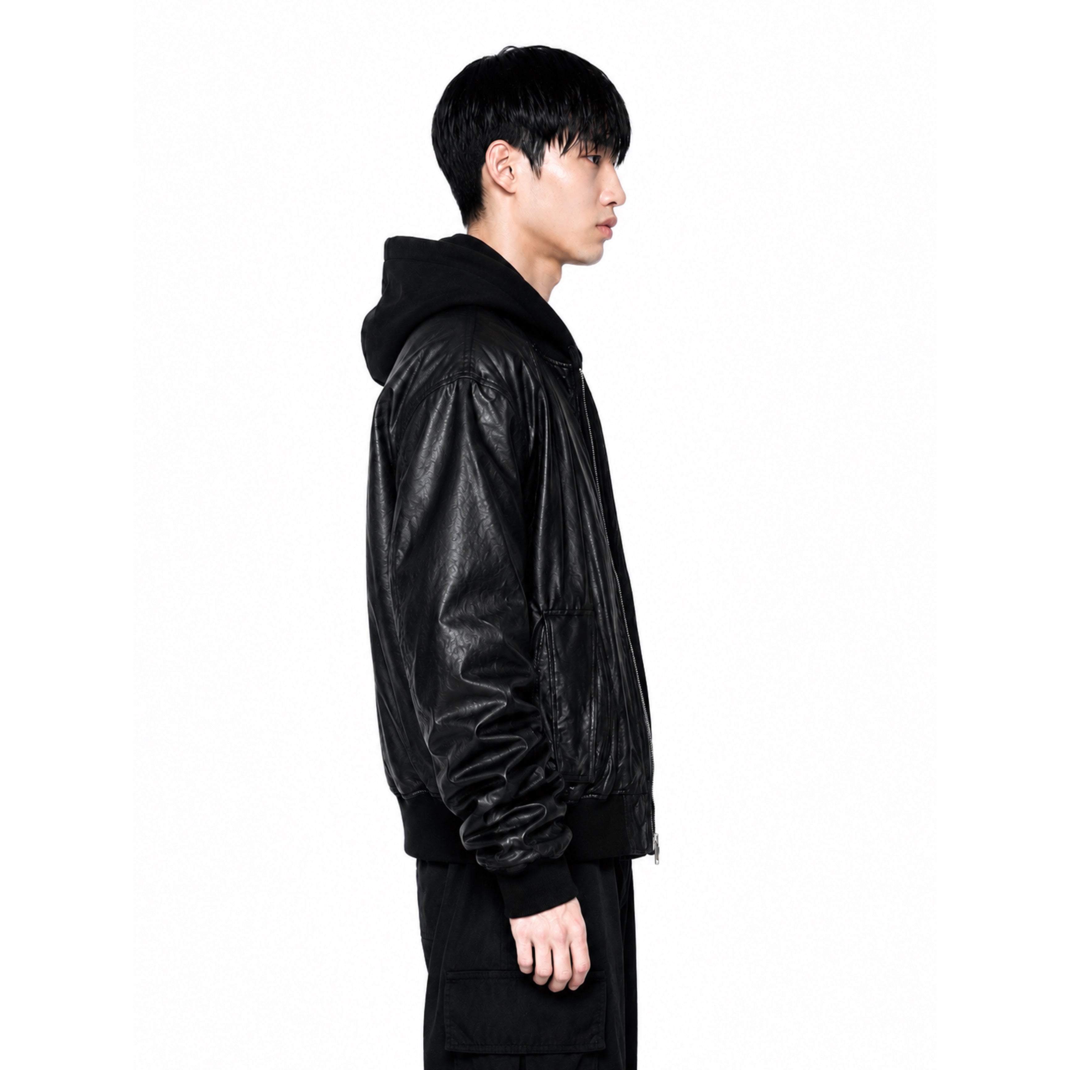 Oversized Black PU Leather Hoodie Jacket – Luxury Streetwear
