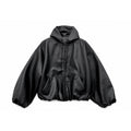 Y2K Black PU Leather Hoodie Jacket – Oversized Luxury Fit