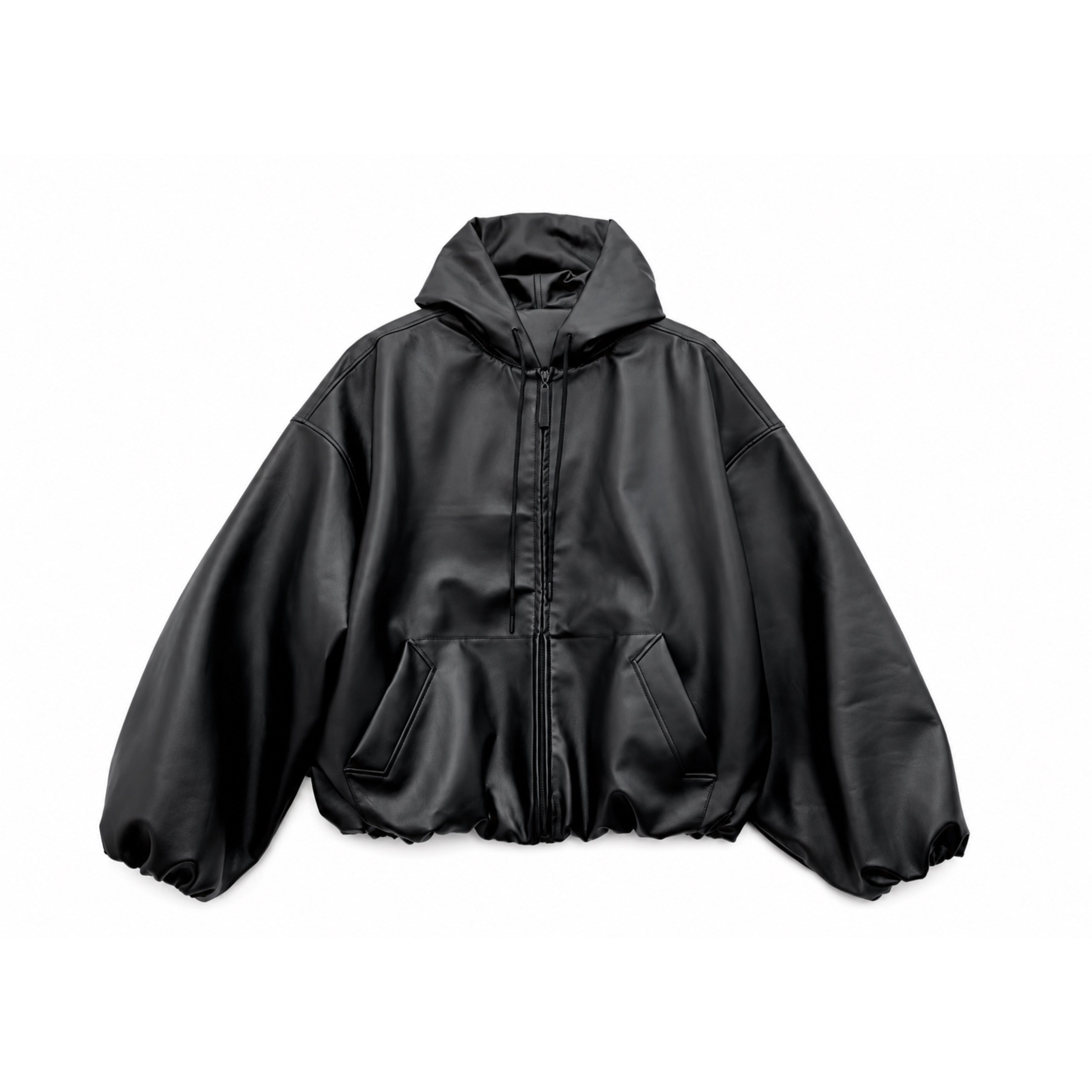 Y2K Black PU Leather Hoodie Jacket – Oversized Luxury Fit