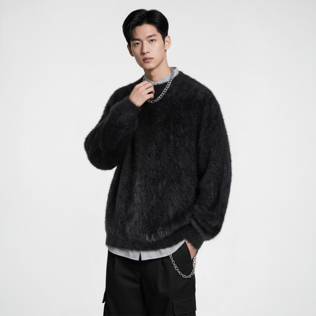 Korean Y2K Fluffy Knit Sweater